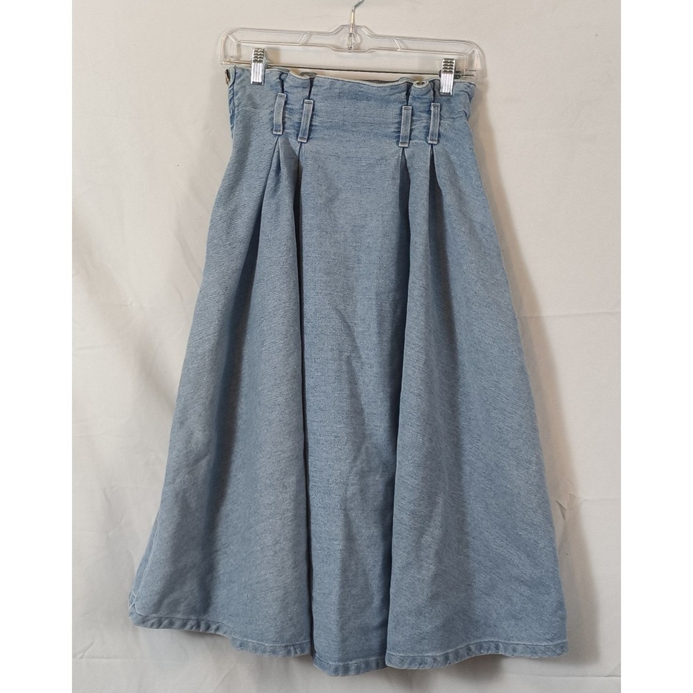 H&M Paperbag Waist Denim Skirt High waisted pleated A-line midi size 10 (Fits 8)